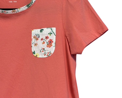 Tchibo Coral T-Shirt with Floral Print Accents