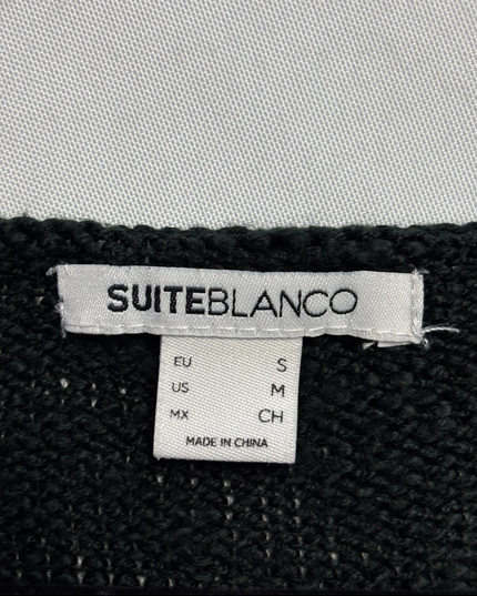 SUITEBLANCO Black Leopard Head Embroidered Knit Sweater