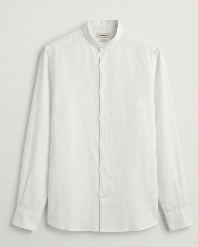 Massimo Dutti White Band Collar Shirt