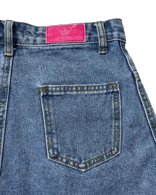 B ICONIC Blue Studded Distressed Denim Shorts
