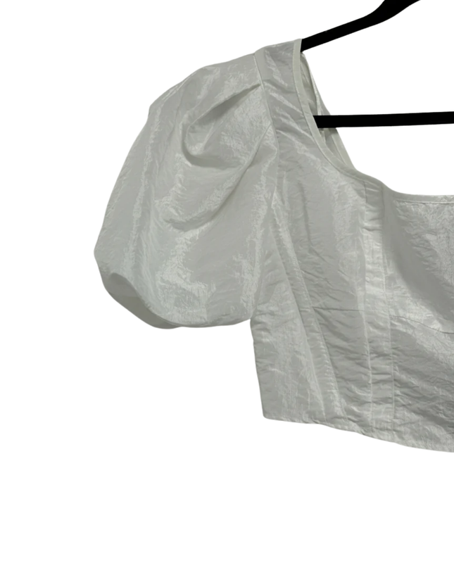Topshop White Puff Sleeve Corset Style Crop Top