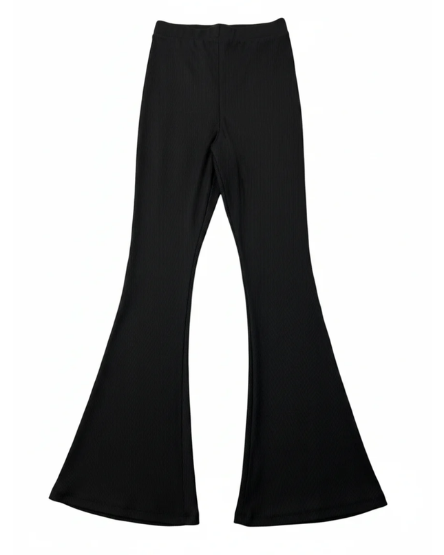 olé by Koton Black Ribbed Flare Leg Pants
