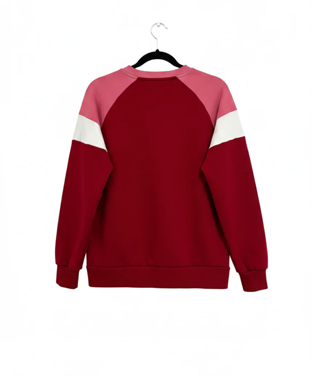 Benetton Red Tricolor Color-Block Raglan Sweatshirt