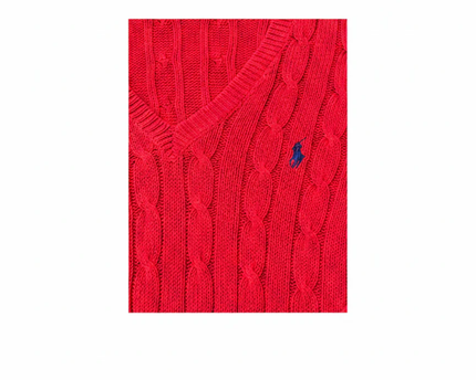 Ralph Lauren Red Cable Knit V-Neck Sweater