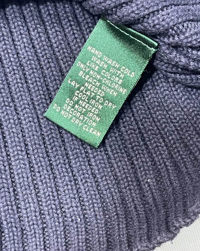 Lauren Ralph Lauren Navy Blue Quarter-Zip Ribbed Knit Sweater