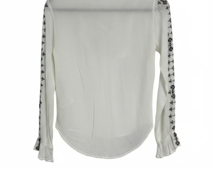 H&M White Embroidered Boho Lace-Up Blouse