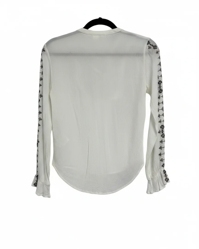 H&M White Embroidered Boho Lace-Up Blouse