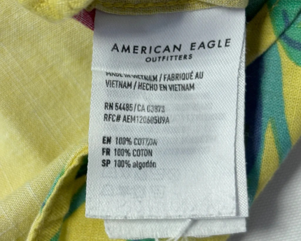 American Eagle Yellow Tropical Floral Short Sleeve Button Down Shirt