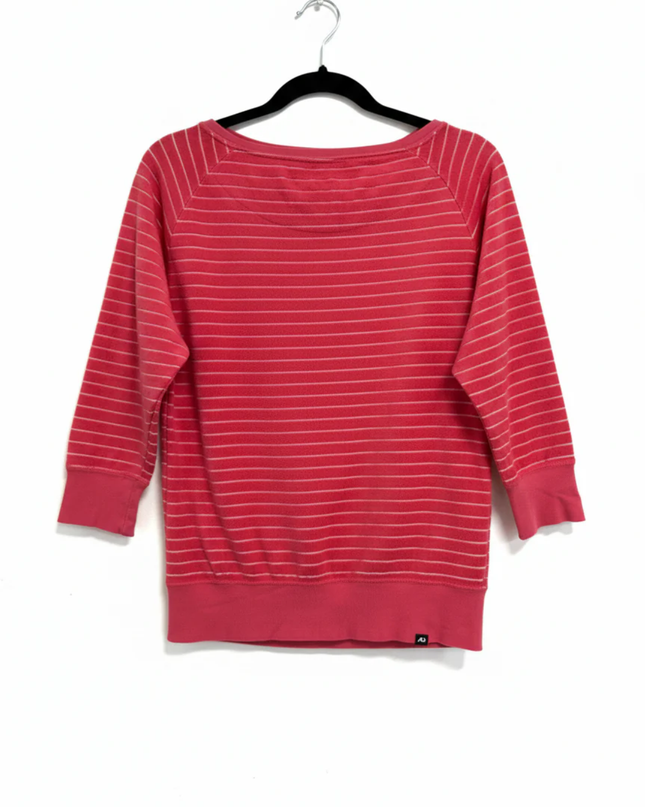 Nike Pink Striped Terry Cloth Wide Neck Top
