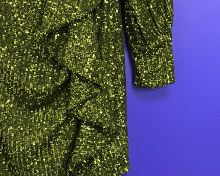 Little Mistress Green Sequin Ruffle Mini Wrap Dress