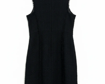 MNG Black Sleeveless Tweed Mini Dress with Frayed Trim