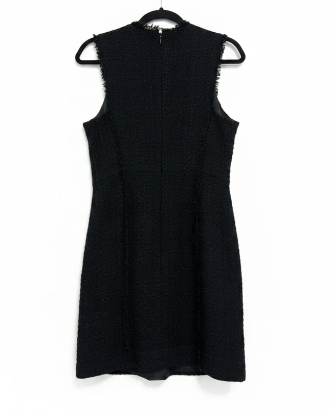 MNG Black Sleeveless Tweed Mini Dress with Frayed Trim