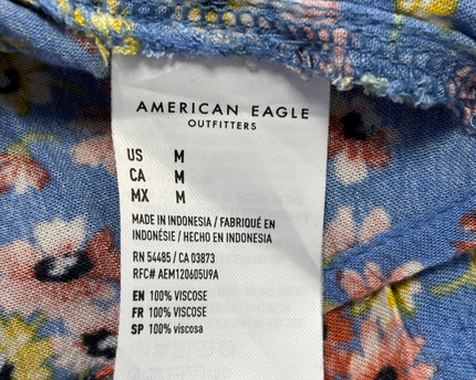 American Eagle Blue Floral Smocked Peplum Blouse