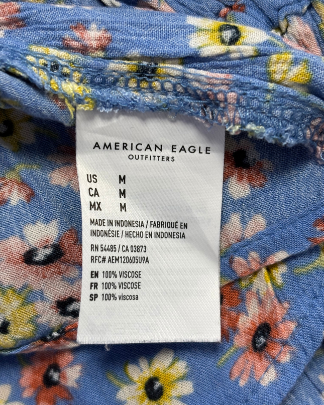 American Eagle Blue Floral Smocked Peplum Blouse