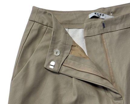 NA-KD Beige Tapered PU Faux Leather Pants