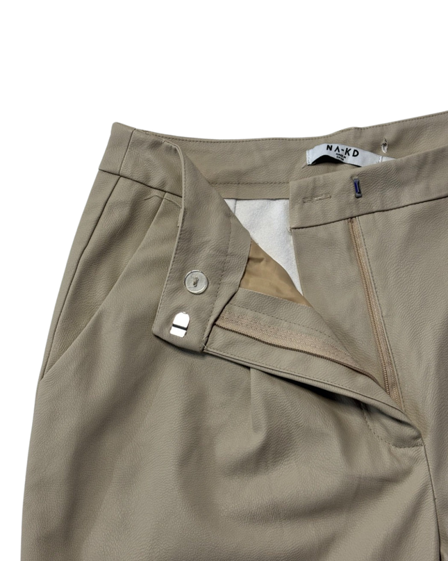 NA-KD Beige Tapered PU Faux Leather Pants