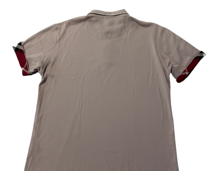 Burberry Men's Pink Short Sleeve Polo Shirt with Check Cuffs