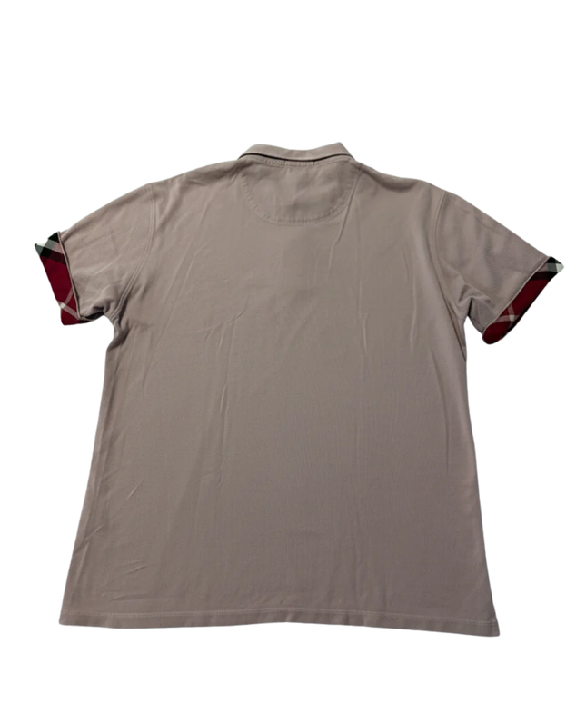 Burberry Men's Pink Short Sleeve Polo Shirt with Check Cuffs