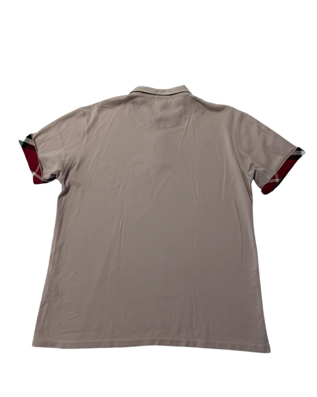 Burberry Men's Pink Short Sleeve Polo Shirt with Check Cuffs