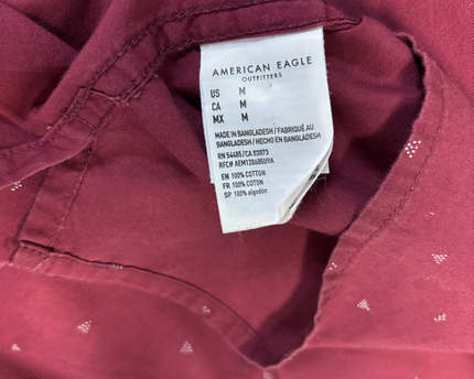 American Eagle Maroon Short Sleeve Geometric Print Button-Down Shirt