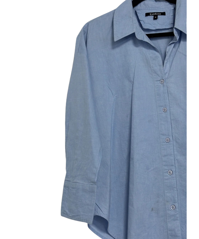Bebe Blue Long-Sleeved Cotton Button-Down Shirt
