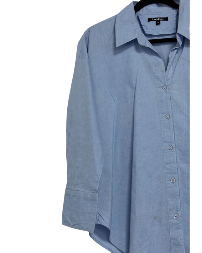 Bebe Blue Long-Sleeved Cotton Button-Down Shirt