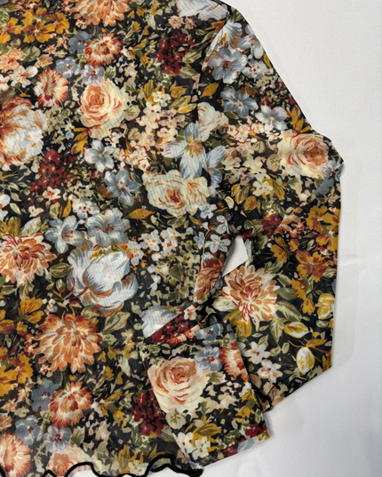 Vintage Floral Mesh See-Through Ruffle Top - XS