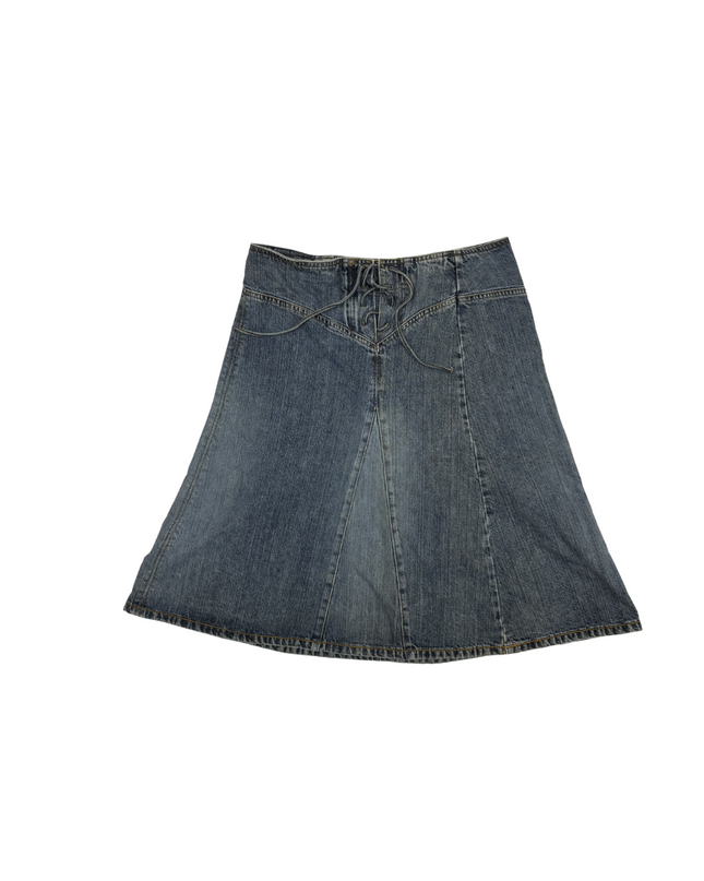 H&M Divided Lace-Up Waist Denim A-Line Skirt - L | Waist: 32"