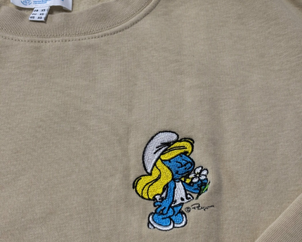 The Smurfs Beige Embroidered Graphic Sweatshirt