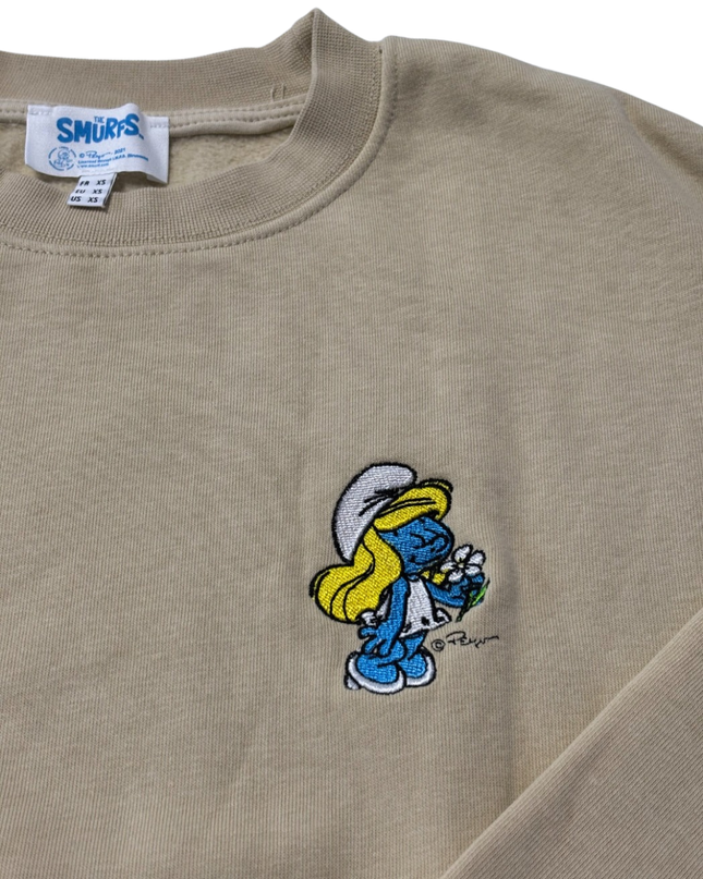 The Smurfs Beige Embroidered Graphic Sweatshirt
