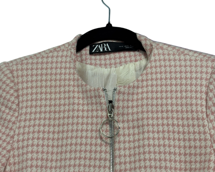 Zara Pink Houndstooth Longline Zippered Jacket
