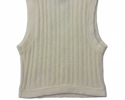 Bershka Pale Yellow Fuzzy Ribbed Knit V-Neck Sweater Vest