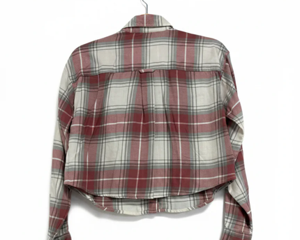American Eagle Red Plaid Cropped Button-Up Shirt