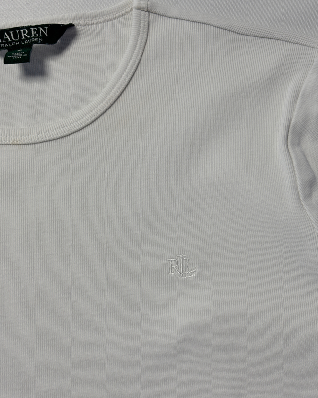 Ralph Lauren White Ribbed Crew Neck T-Shirt