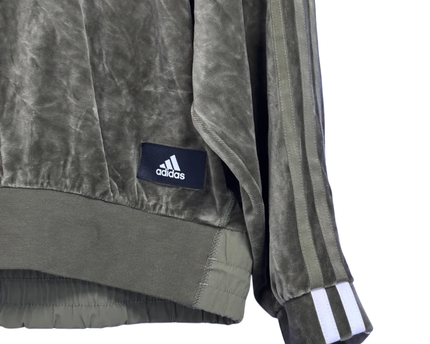 Adidas Olive Velour Three-Stripe Crewneck Sweatshirt W/Tags