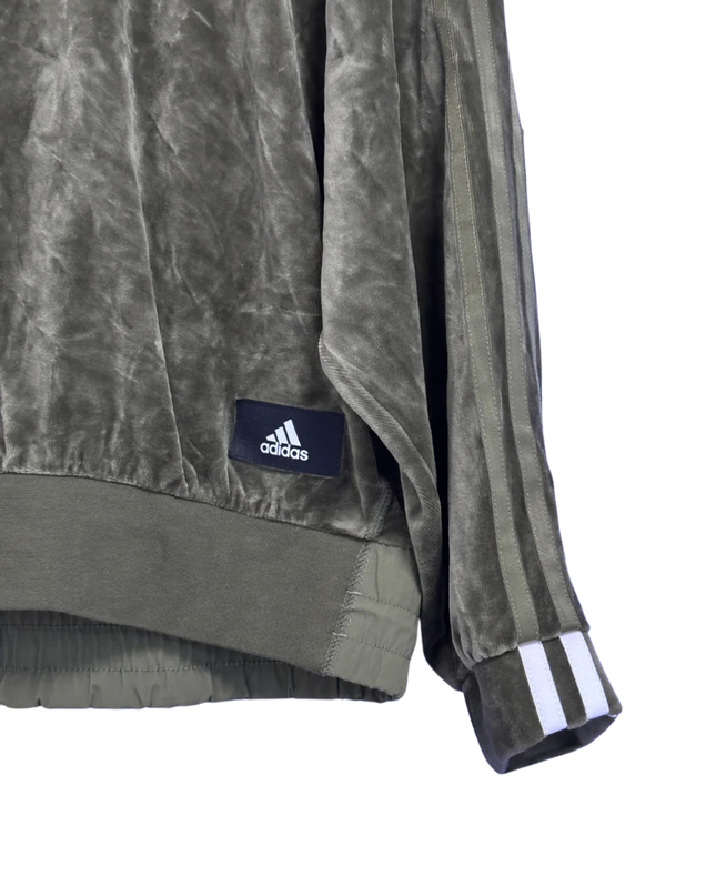 Adidas Olive Velour Three-Stripe Crewneck Sweatshirt W/Tags