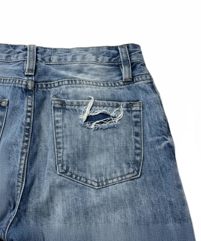 Angel Kiss Blue Distressed High-Rise Tapered Jeans