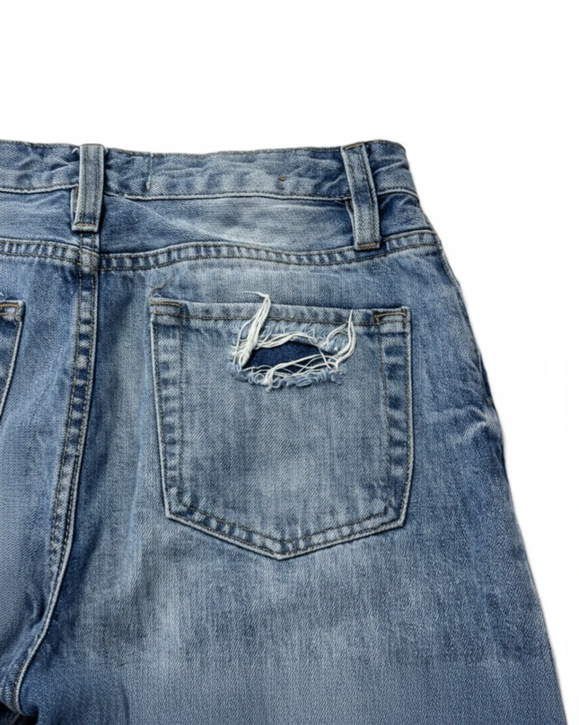 Angel Kiss Blue Distressed High-Rise Tapered Jeans