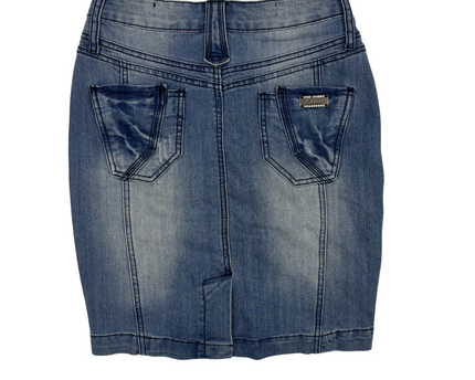 It's Mine Faded Blue Denim Bodycon Mini Skirt - M | Waist: 28"