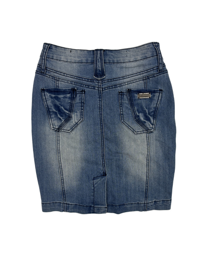 It's Mine Faded Blue Denim Bodycon Mini Skirt - M | Waist: 28"