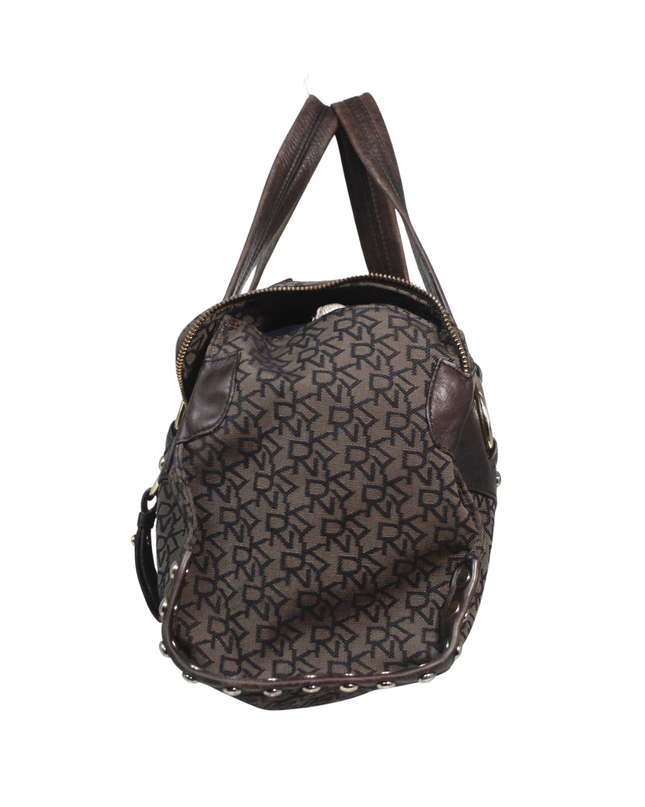 DKNY Brown Monogram Canvas and Leather Satchel Bag