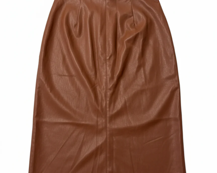 NA-KD Brown Faux Leather Wrap Midi Skirt
