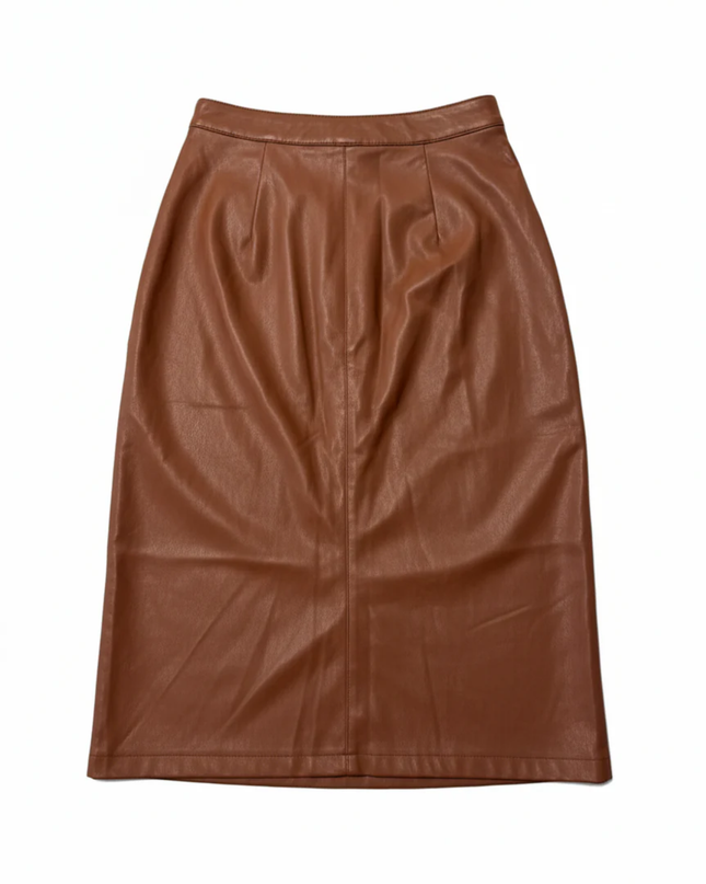 NA-KD Brown Faux Leather Wrap Midi Skirt