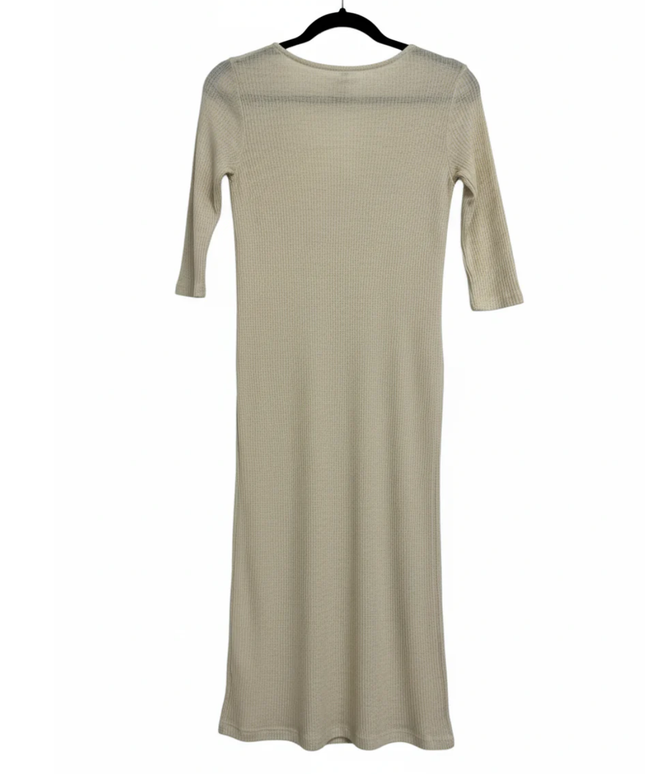 Stradivarius Beige Ribbed Knit Button-Down Midi Dress