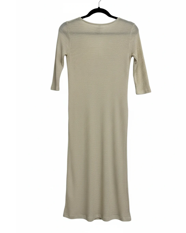 Stradivarius Beige Ribbed Knit Button-Down Midi Dress