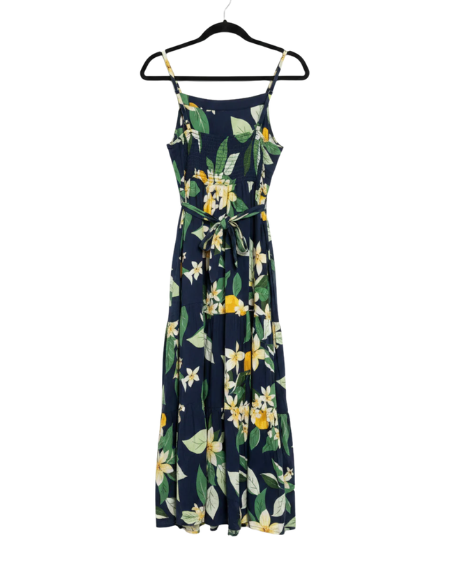 Old Navy Navy Blue Floral Lemon Print Tiered Maxi Dress