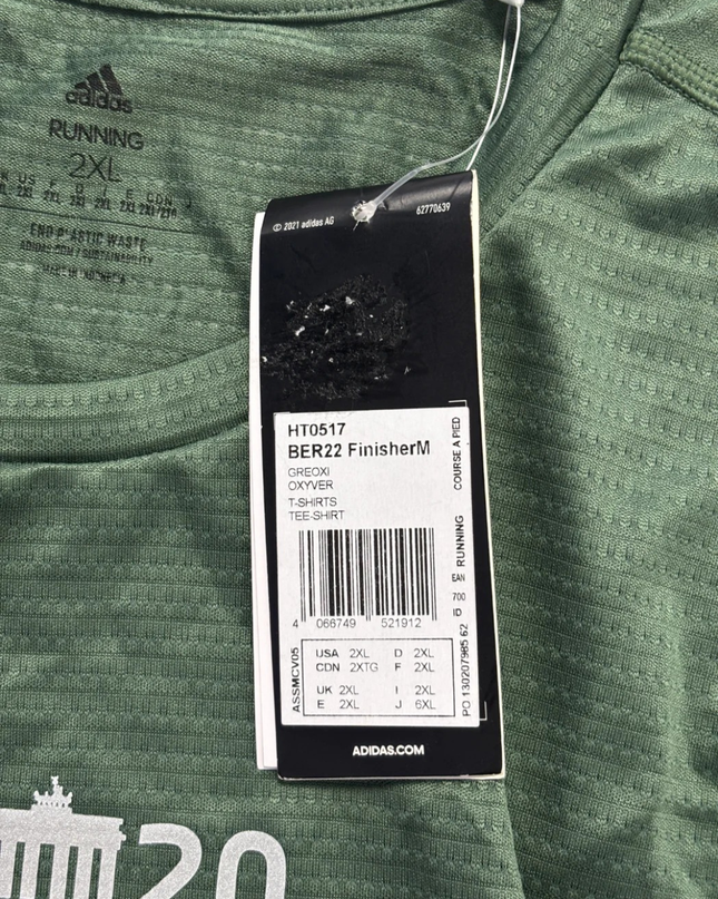 Adidas Green BMW Berlin Marathon 2022 Finisher Sports T-Shirt W/Tags