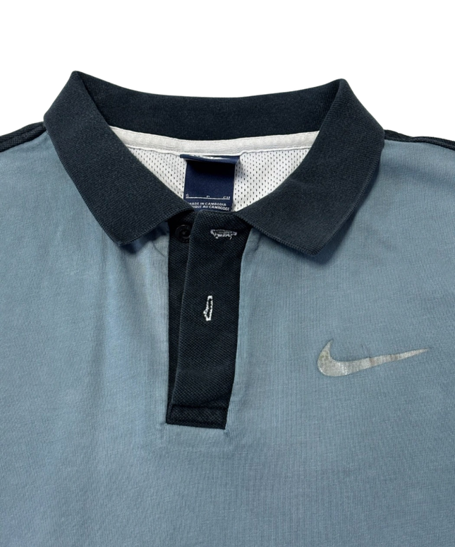 Nike Color-Block Blue Short Sleeve Cotton Polo Shirt