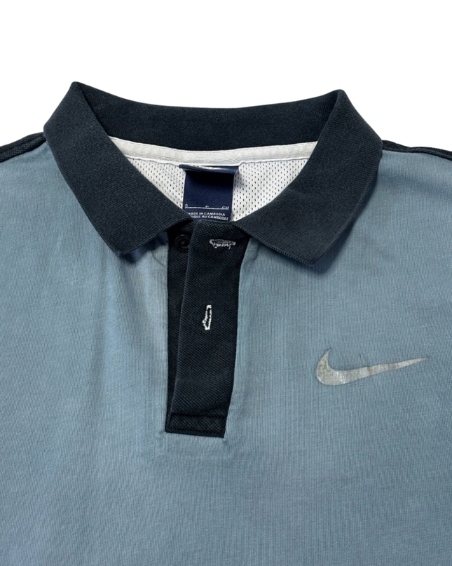 Nike Color-Block Blue Short Sleeve Cotton Polo Shirt