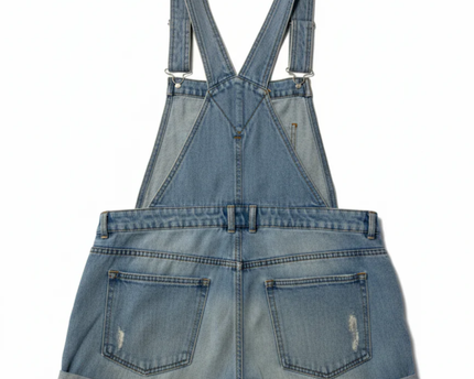 Pull & Bear Blue Distressed Denim Overall Shorts